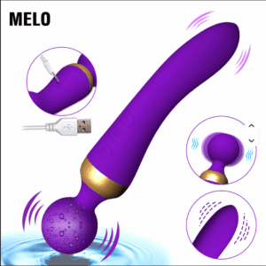 Purple personal massager with USB charging and vibrating features.