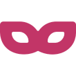 Pink masquerade mask icon on black background.