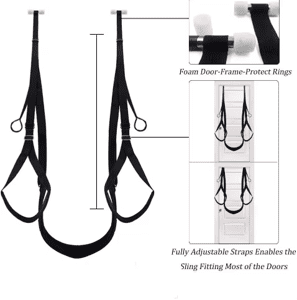 Adjustable foam door-frame fishing rod holder with protective rings.